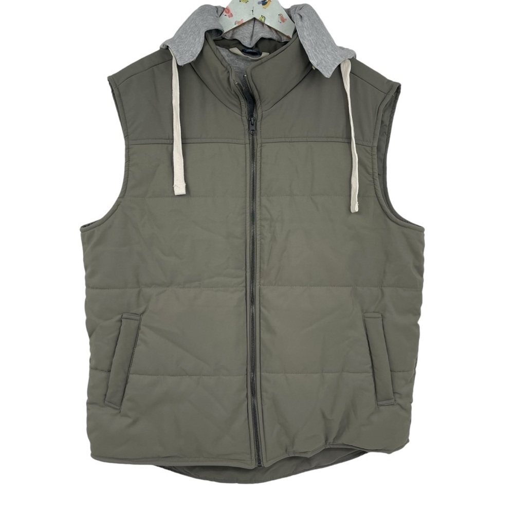 George Men’s Size Large Hooded Vest Jacket sweatshirt lining & hood Green New